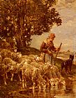 A Shepherdess Watering Her Flock by Charles Emile Jacque